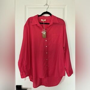 Natural Life Women’s Cotton Long Sleeve Button Down Top Pink NWT Size M